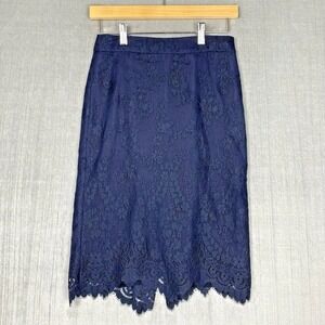 J Crew Womens Pencil Skirt 00P Janis Chantilly Lace Navy Fairy Whimsigoth Retro